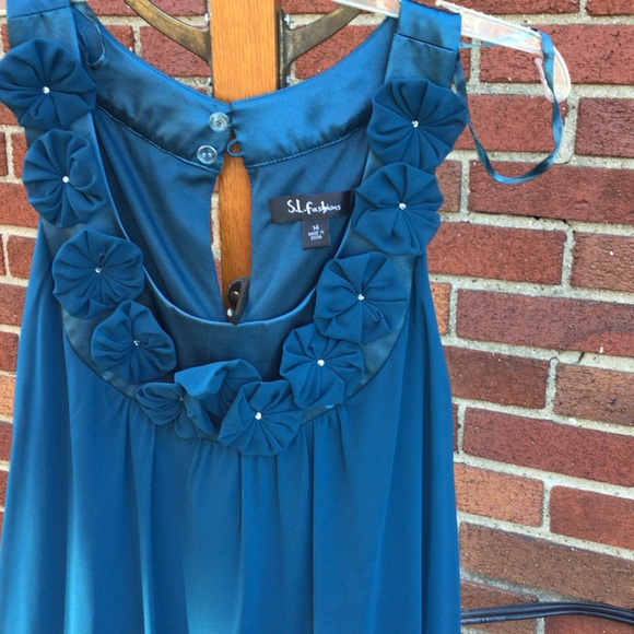 S.L. Fashions Blue High Low Dress - Picture 2 of 9